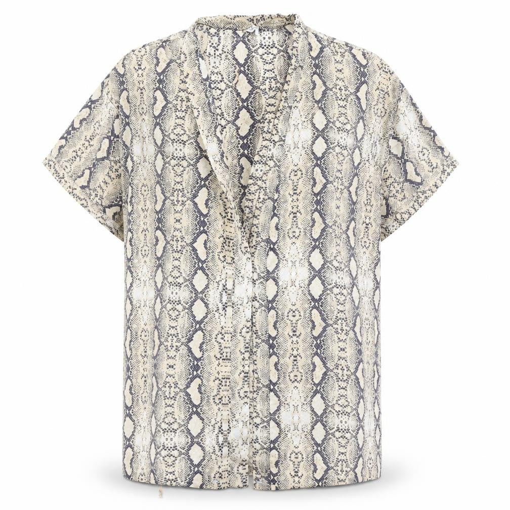 Front view of Body women’s beige animal print top robe, size M