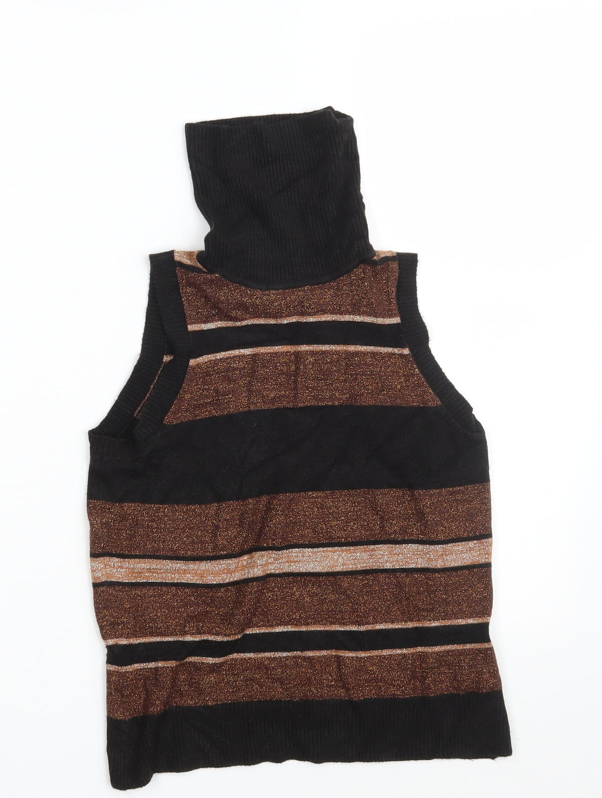 Additional front view of Suchita women’s brown striped knit jumper, size UK 4