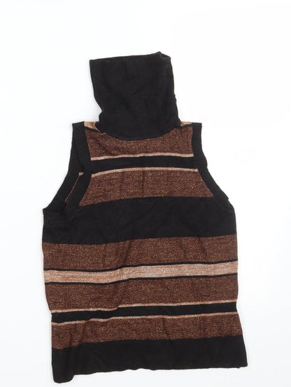 Additional front view of Suchita women’s brown striped knit jumper, size UK 4