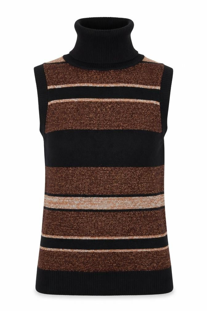 Front view of Suchita women’s brown striped knit jumper, size UK 4