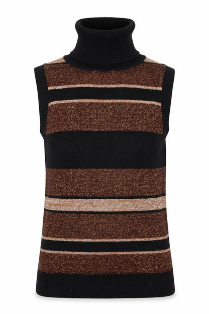 Front view of Suchita women’s brown striped knit jumper, size UK 4
