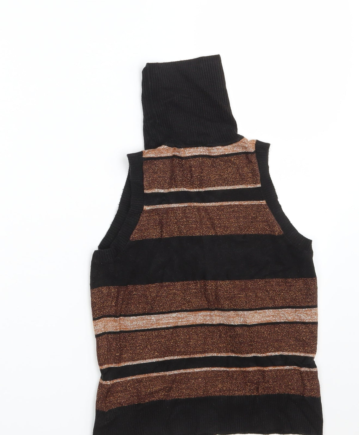 Back view of Suchita women’s brown striped knit jumper, size UK 4