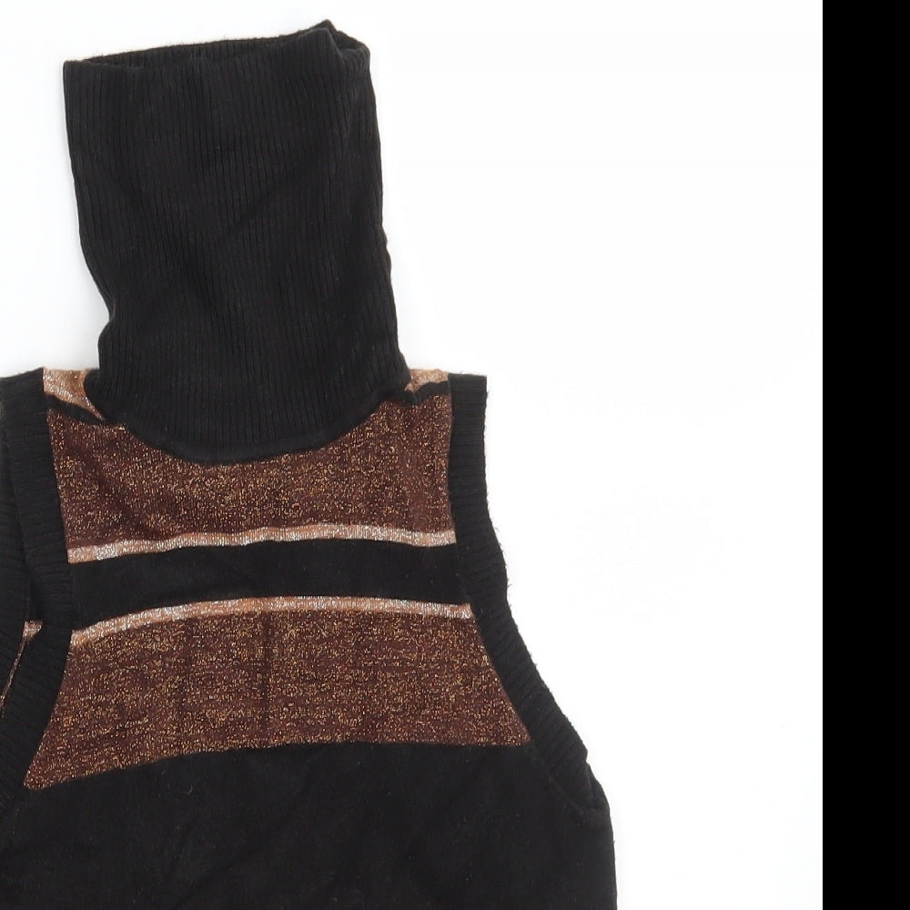 Close-up detail of Suchita women’s brown striped knit jumper, size UK 4