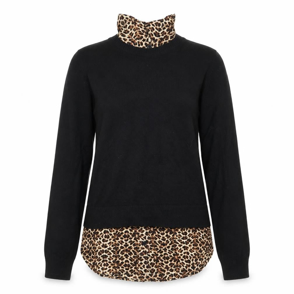 Front view of Topshop women’s black animal print jumper, size UK 8