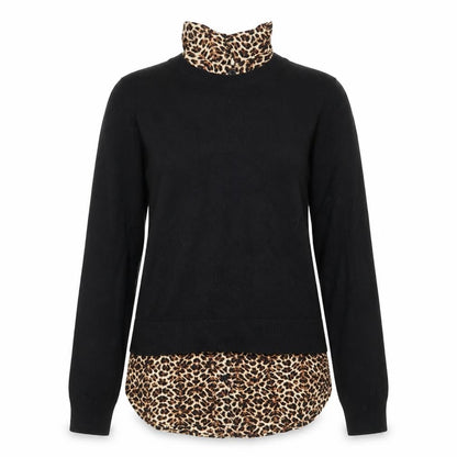 Front view of Topshop women’s black animal print jumper, size UK 8