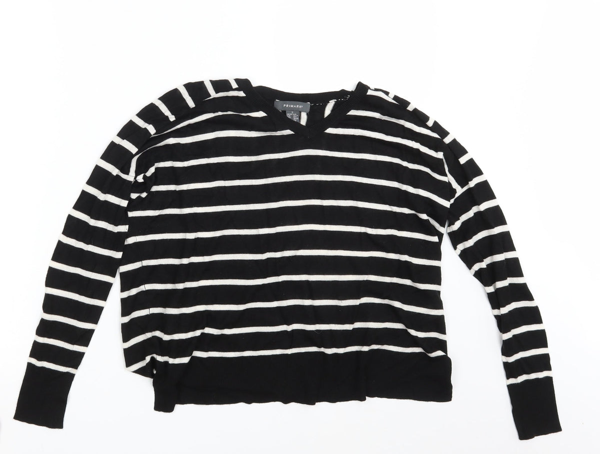 Additional front view of Primark women’s black striped pullover sweatshirt, size UK 6
