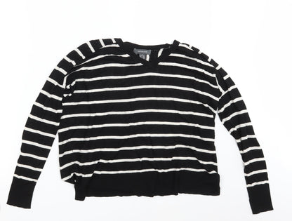 Additional front view of Primark women’s black striped pullover sweatshirt, size UK 6