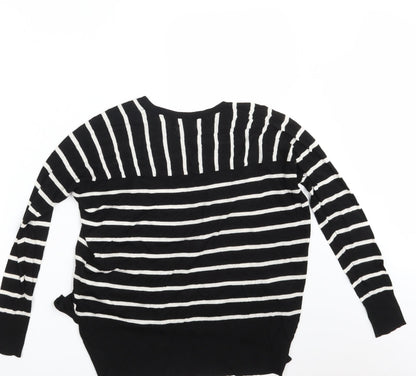 Back view of Primark women’s black striped pullover sweatshirt, size UK 6