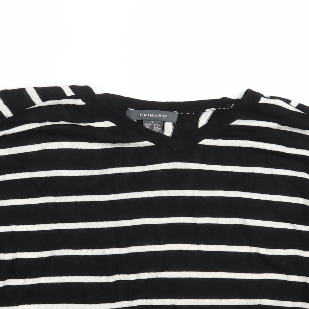 Close-up detail of Primark women’s black striped pullover sweatshirt, size UK 6