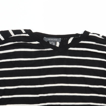 Close-up detail of Primark women’s black striped pullover sweatshirt, size UK 6