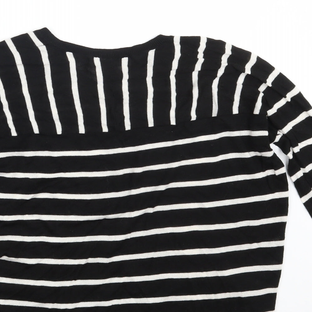 Brand and care label for Primark women’s black striped pullover sweatshirt, size UK 6
