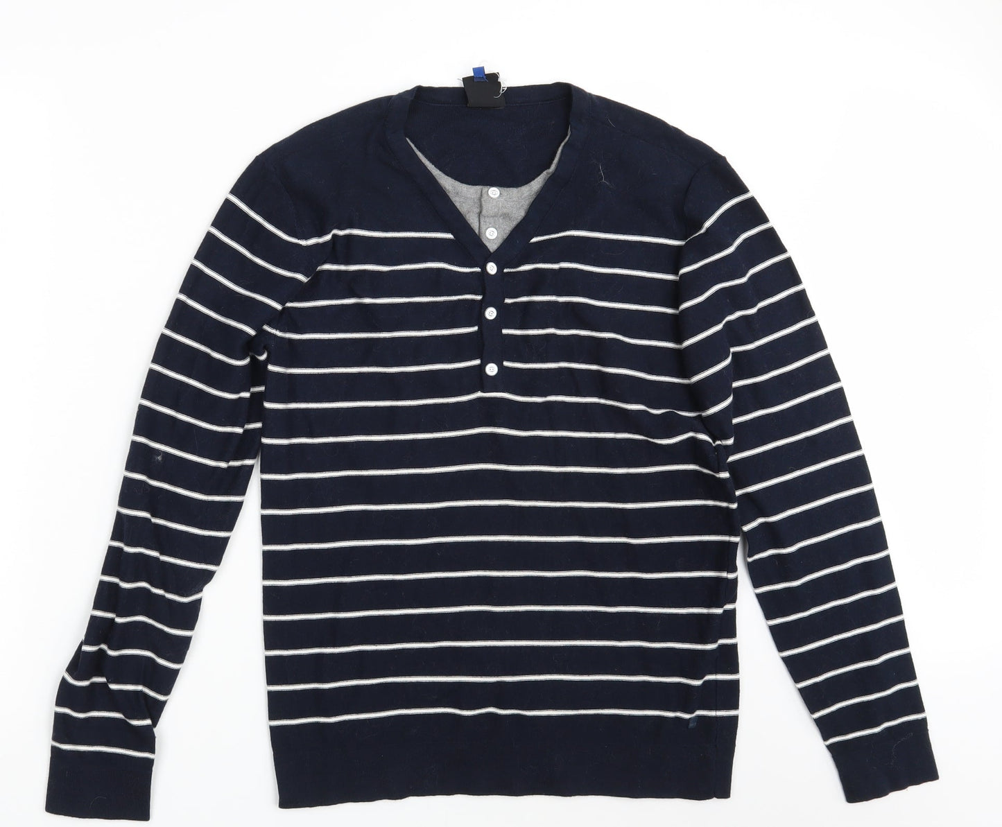 Revelation Mens Blue Striped Knit Pullover Jumper Size M