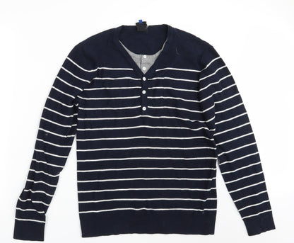 Revelation Mens Blue Striped Knit Pullover Jumper Size M