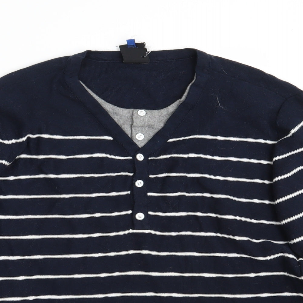 Revelation Mens Blue Striped Knit Pullover Jumper Size M