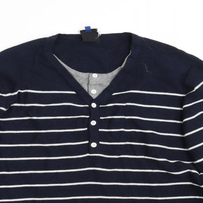 Revelation Mens Blue Striped Knit Pullover Jumper Size M