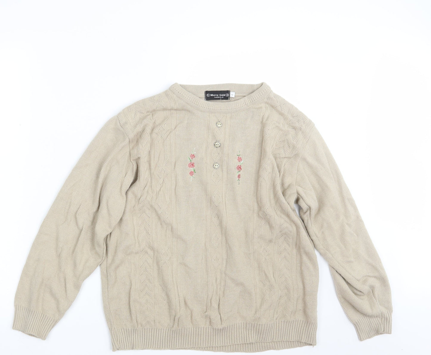 Womens UK Size L Merry Gold Beige Pullover Jumper