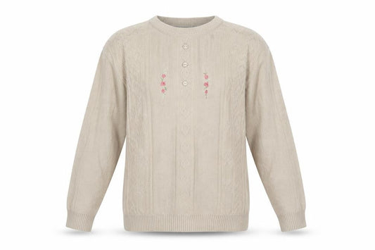 Front view of Merry Gold women’s beige floral knit jumper, size L