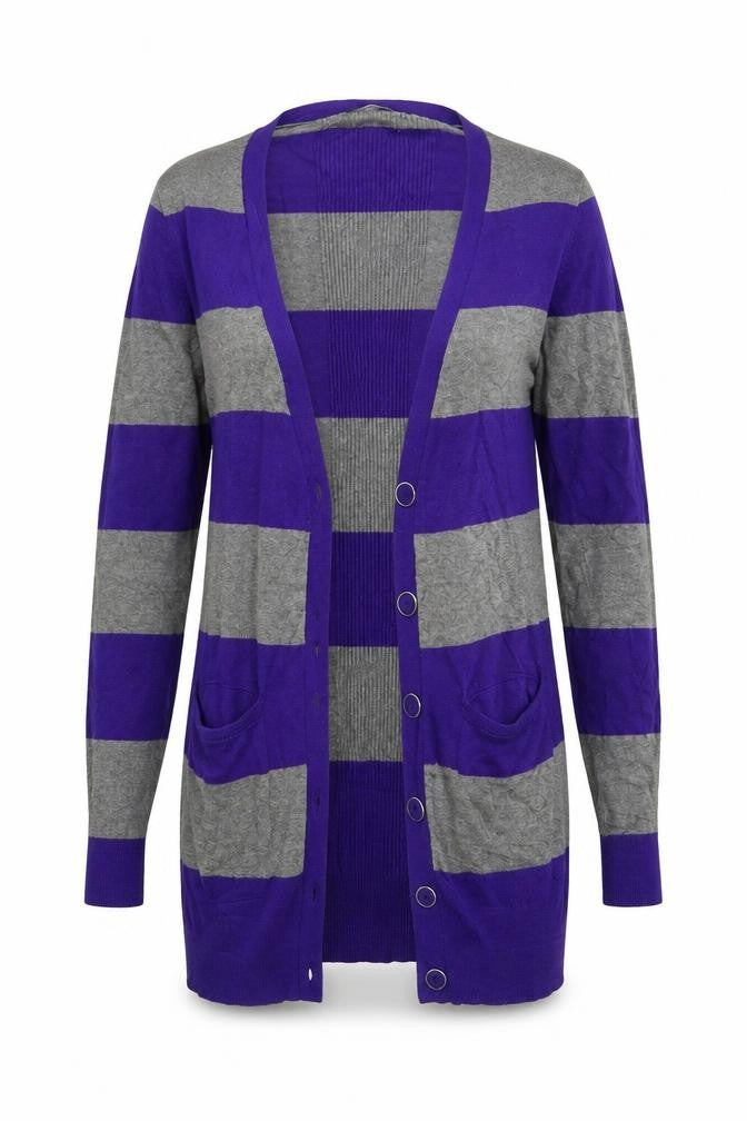 Front view of George women’s multicoloured striped knit cardigan jumper, size UK 8