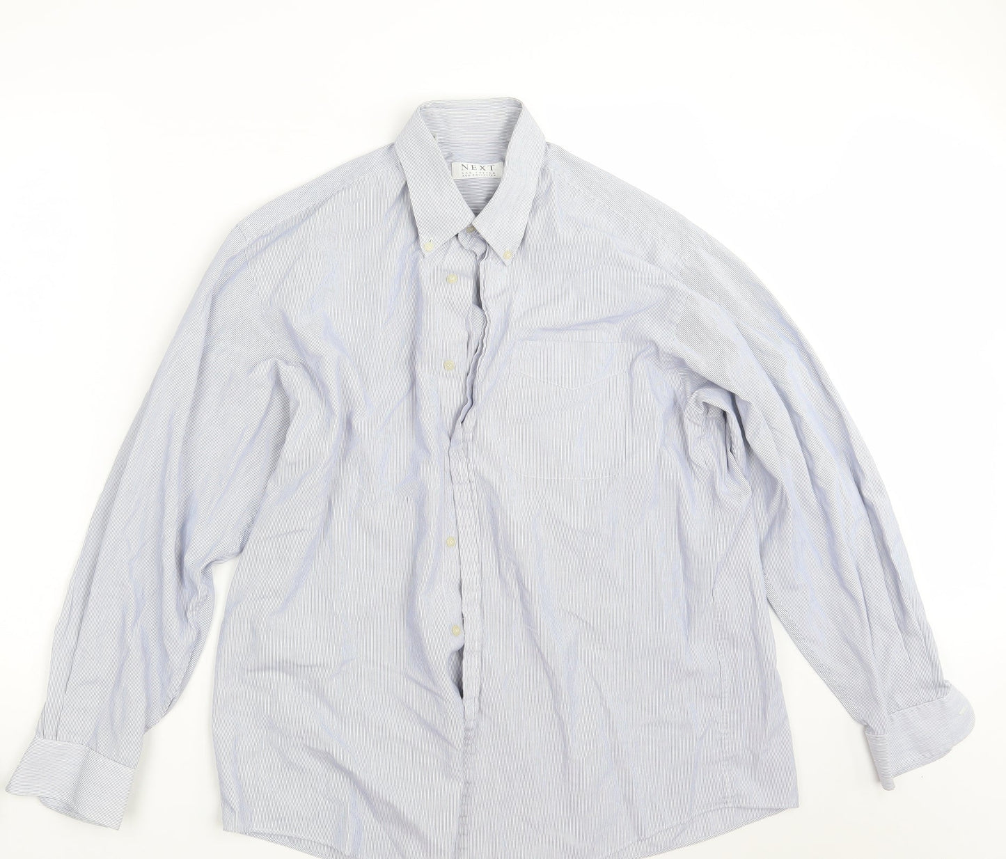 Mens UK Size 16 NEXT Blue  Button-Up Long Sleeve Casual Shirt