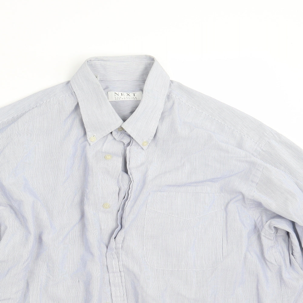 Mens UK Size 16 NEXT Blue  Button-Up Long Sleeve Casual Shirt