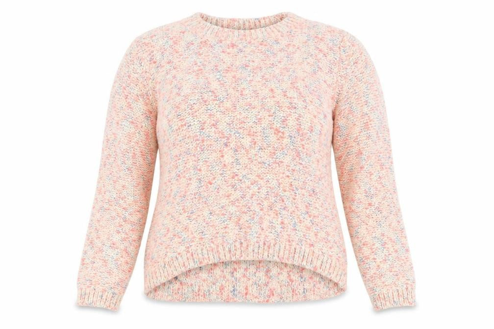 Front view of Tilly women’s orange knit jumper, size UK 12