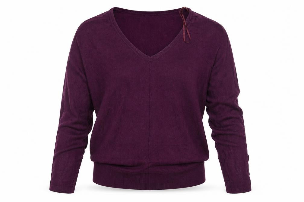 Front view of Topshop women’s purple knit pullover sweatshirt, size UK 8