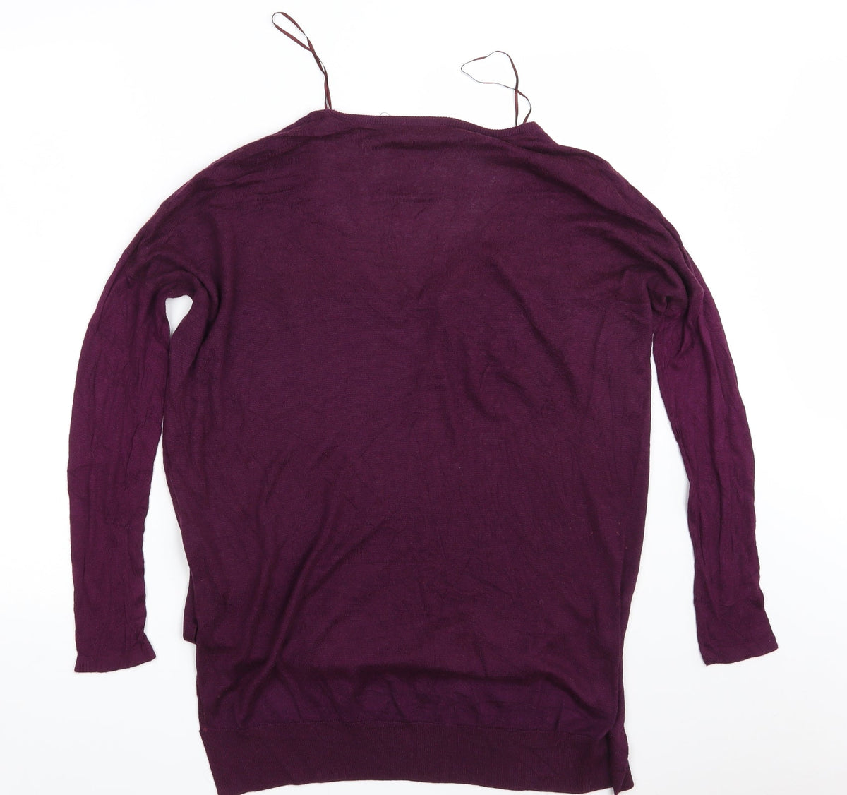 Back view of Topshop women’s purple knit pullover sweatshirt, size UK 8