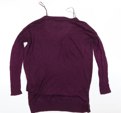 Back view of Topshop women’s purple knit pullover sweatshirt, size UK 8