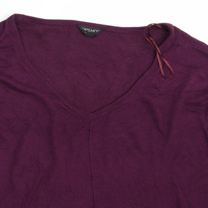 Close-up detail of Topshop women’s purple knit pullover sweatshirt, size UK 8