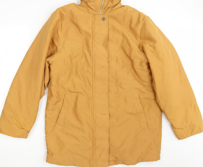 Front view of Doxon women’s yellow overcoat coat, size UK 14