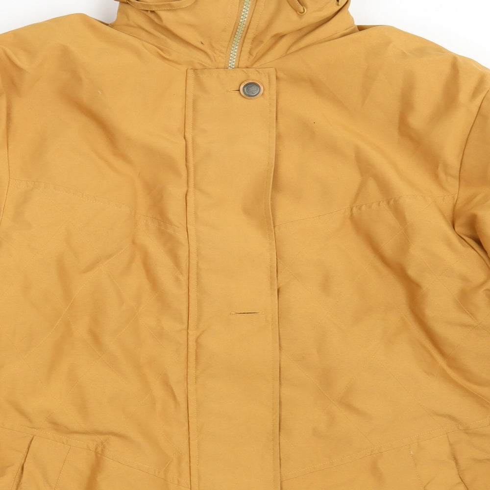 Close-up detail of Doxon women’s yellow overcoat coat, size UK 14