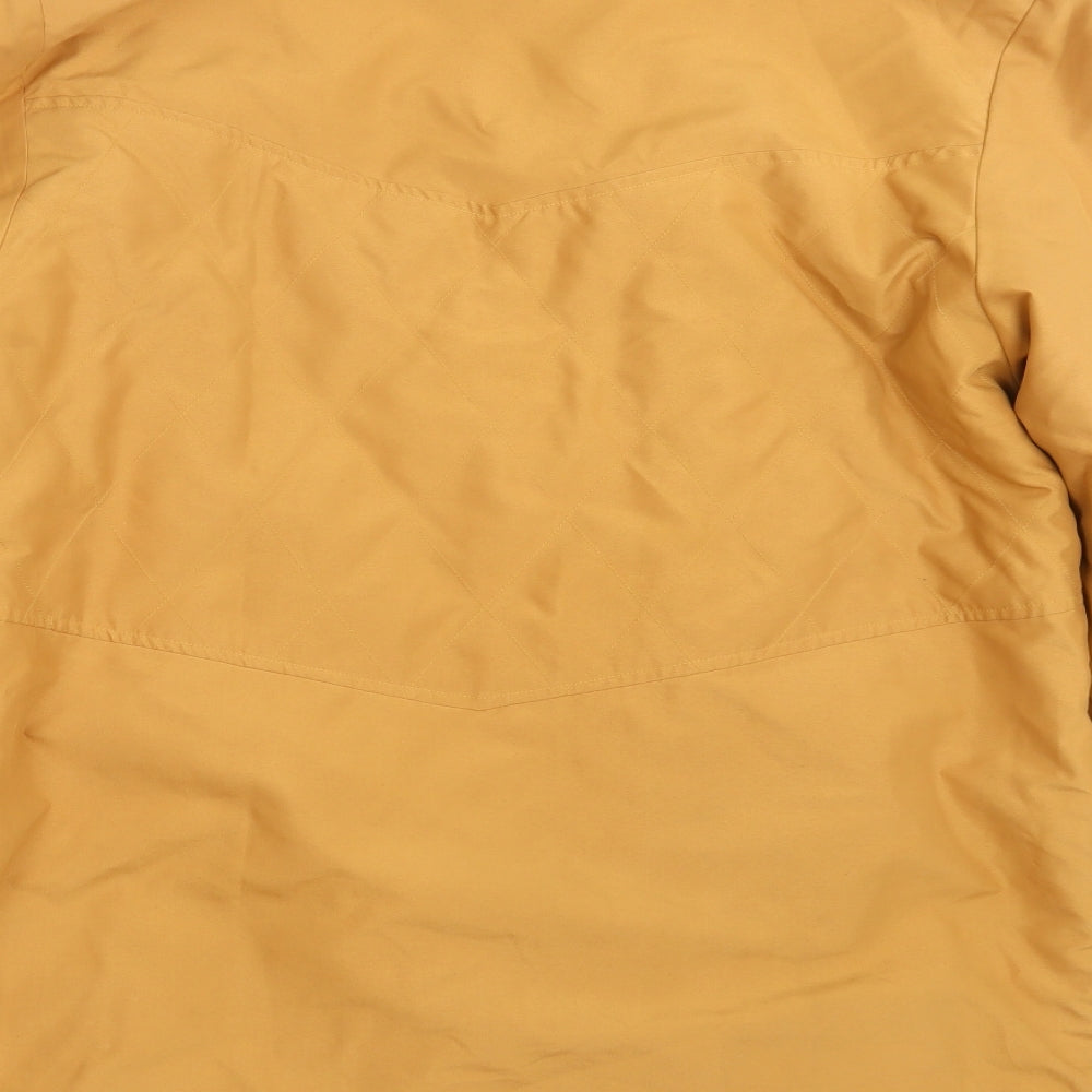 Brand and care label for Doxon women’s yellow overcoat coat, size UK 14