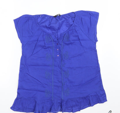 Front view of M&Co women’s blue floral basic blouse, size UK 12