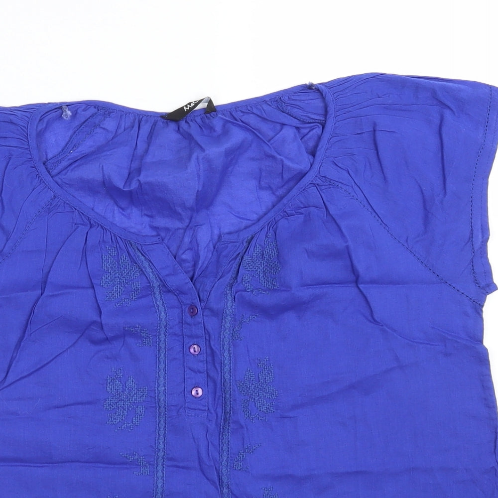 Close-up detail of M&Co women’s blue floral basic blouse, size UK 12