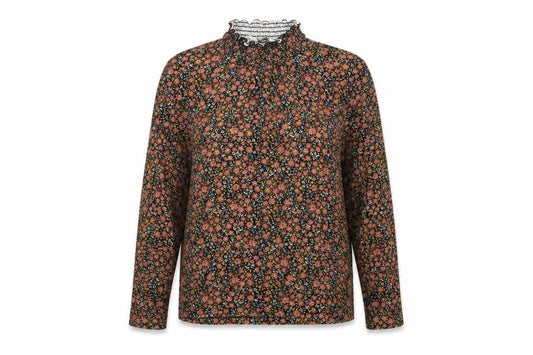 Front view of Cream women’s red floral basic blouse, size S