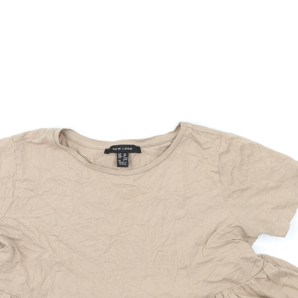 Womens UK Size 10 New Look Beige Basic T-Shirt