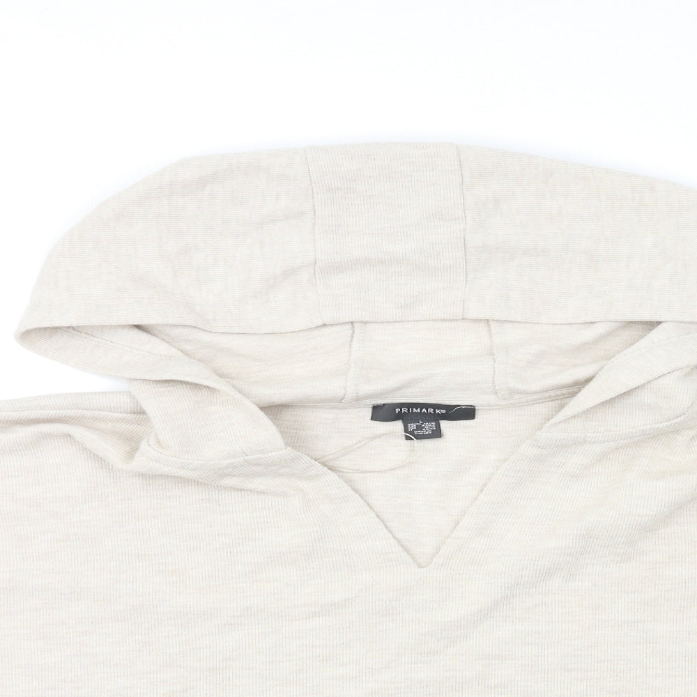 Close-up detail of Primark women’s beige pullover hoodie, size UK 14