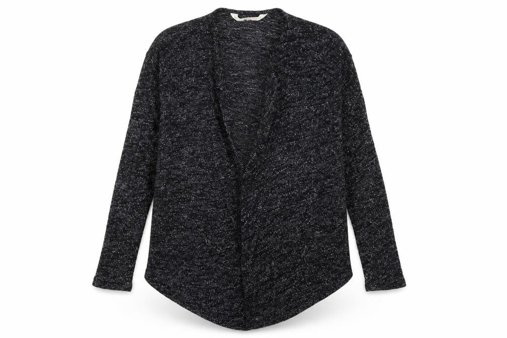 Front view of H&M girls’ grey knit cardigan jumper, size 11-12, years