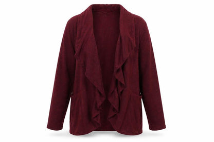 Front view of Simply Stock Shop women’s purple knit cardigan jumper, size S
