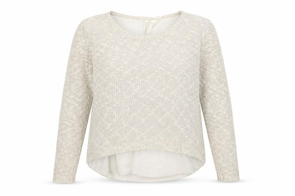 Front view of Cherry women’s ivory knit cardigan jumper one size