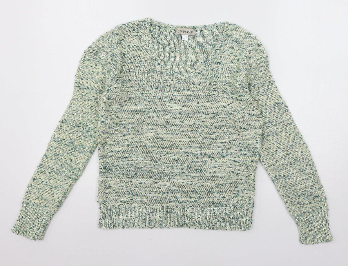 Additional front view of Uta Raasch women’s green knit jumper, size UK 10