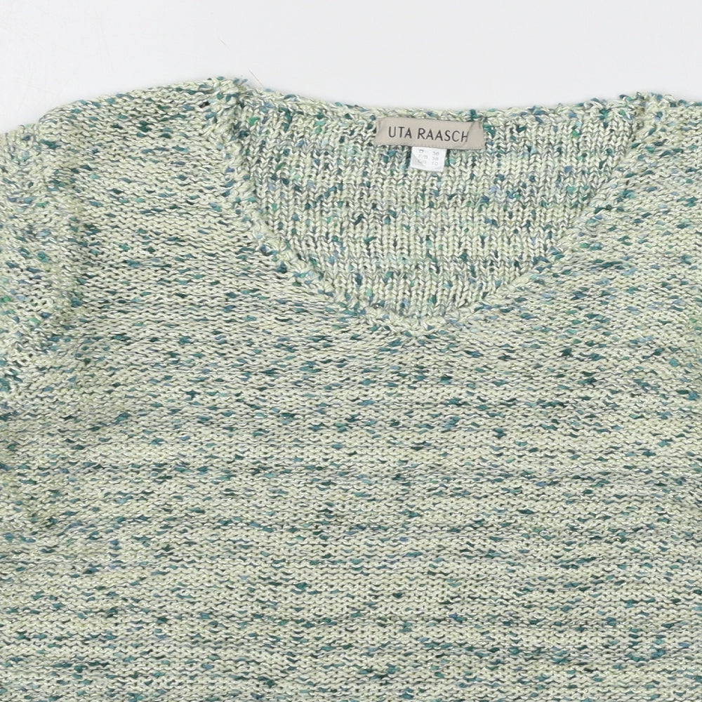 Close-up detail of Uta Raasch women’s green knit jumper, size UK 10