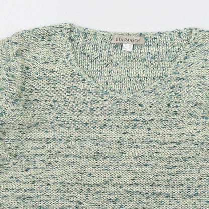 Close-up detail of Uta Raasch women’s green knit jumper, size UK 10