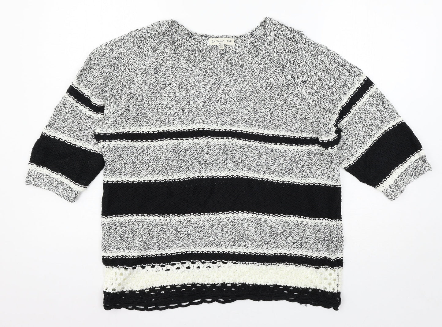 F&F Womens Black Geometric Knit Pullover Jumper Size 10