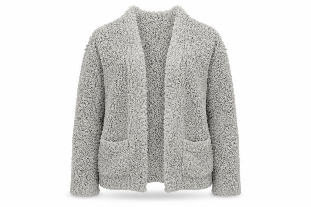 Front view of Next women’s grey knit cardigan jumper, size S