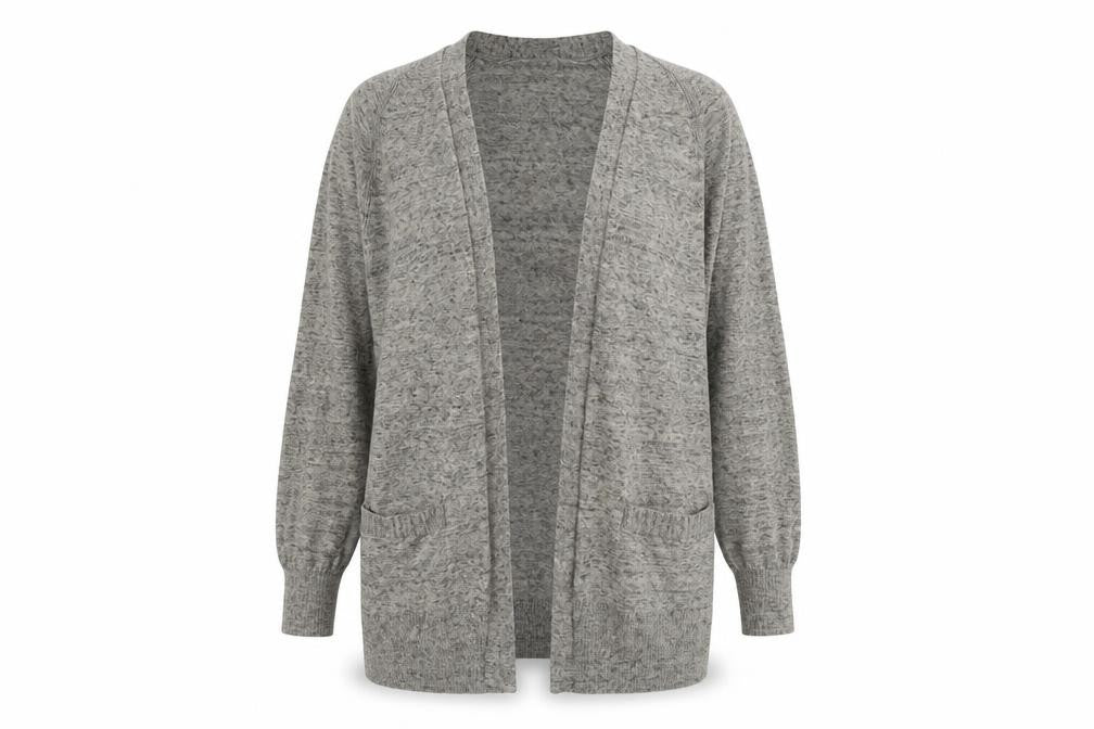 Front view of Gap women’s grey knit cardigan jumper, size XS