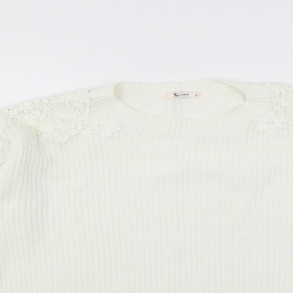 TU Womens White  Knit Pullover Jumper Size 8