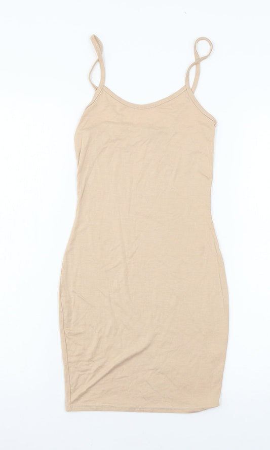 PRETTYLITTLETHING Womens Beige  Jersey Slip Dress  Size 4
