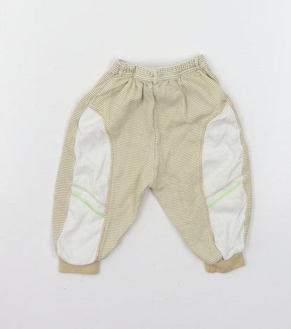 Preworn Boys Beige Striped Jersey Jogger Trousers Size 12 Months