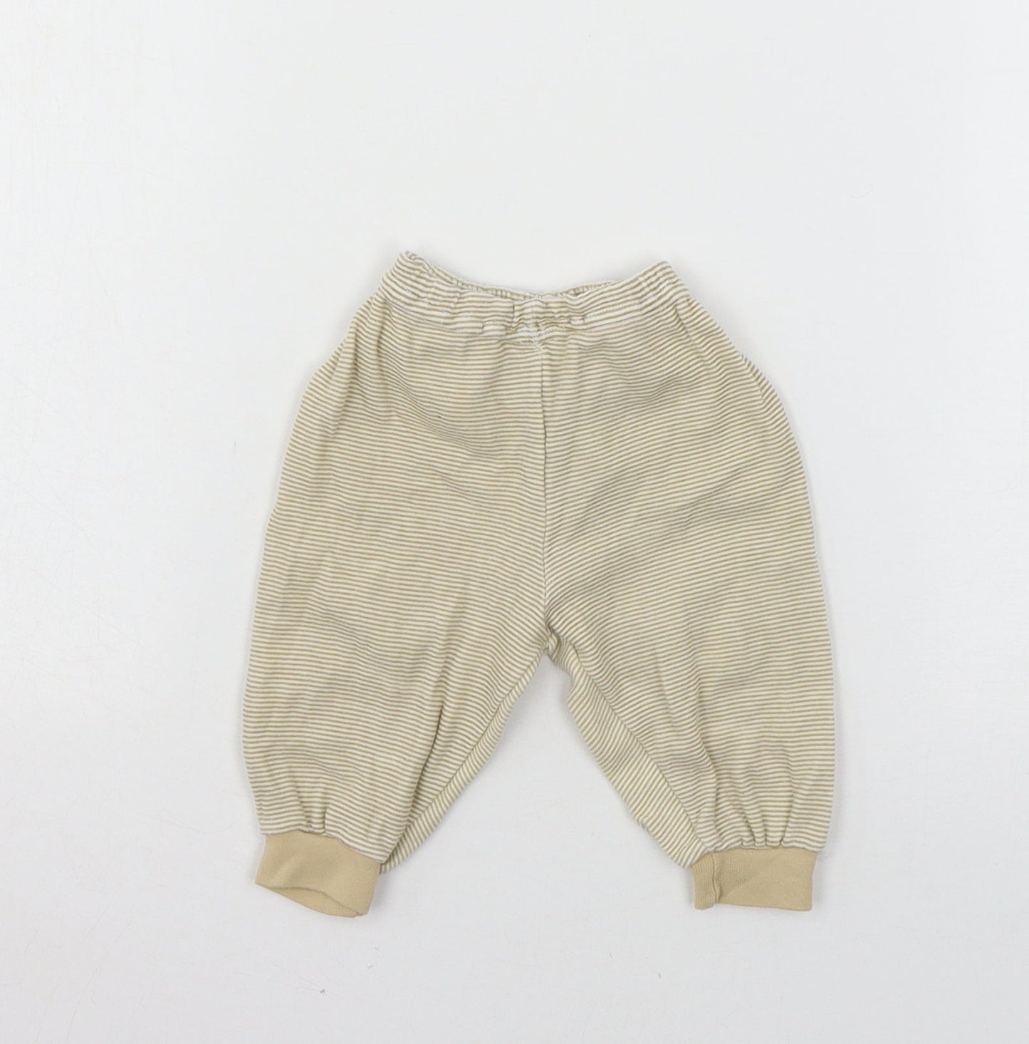 Preworn Boys Beige Striped Jersey Jogger Trousers Size 12 Months